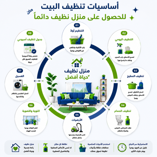 أساسيات تنظيف البيت للحصول علي منزل نظيف دائما